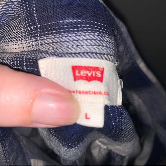 Levi's Blue and White Plaid Button Up Shirt with Tie L - Picture 7 of 10